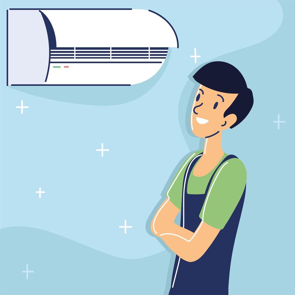 technician fixing air conditioner vector
