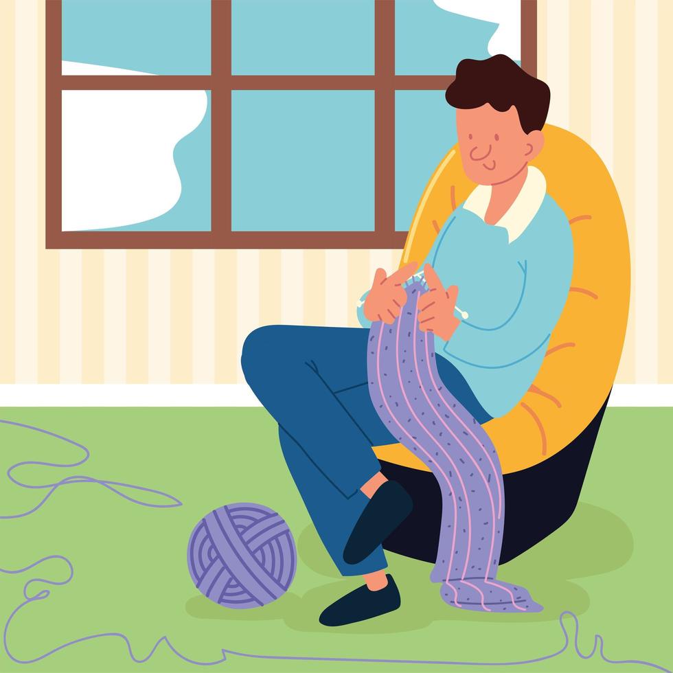 man sitting knitting vector