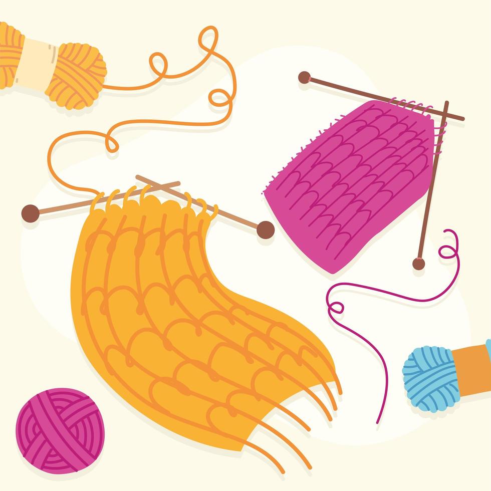 knitting needles with scarves vector