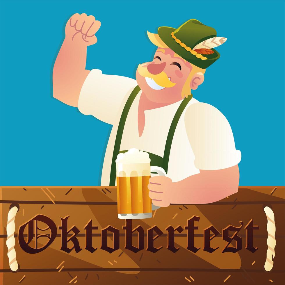 bavarian man holds beer mug vector