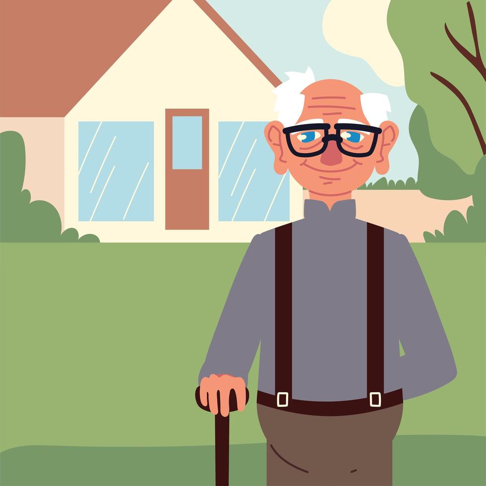 cute grandpa in the garden vector