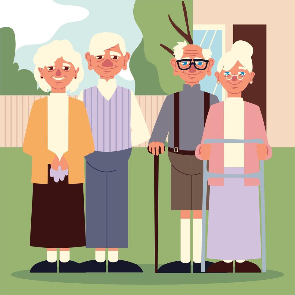 grandparents couples cartoon vector