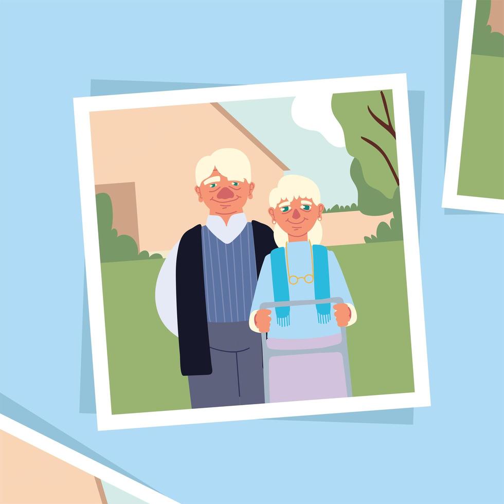 abuelos en la foto vector