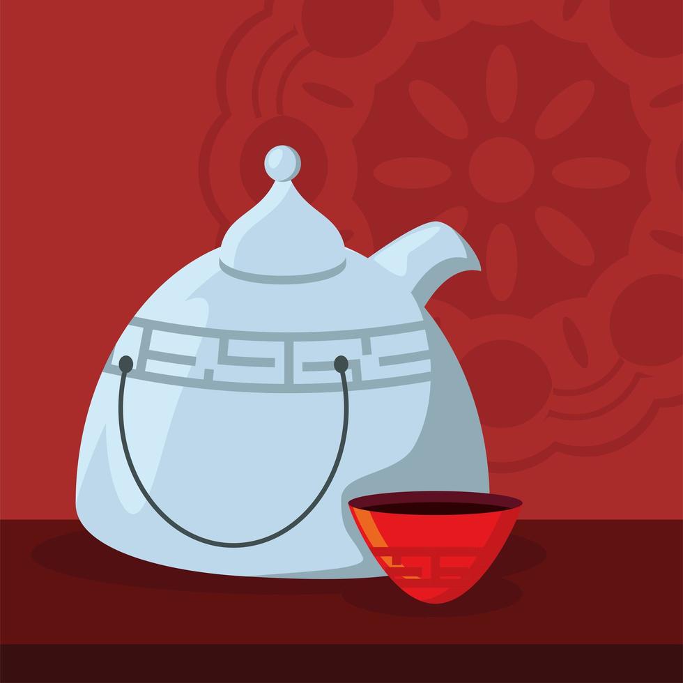 traditional teapot with cup vector