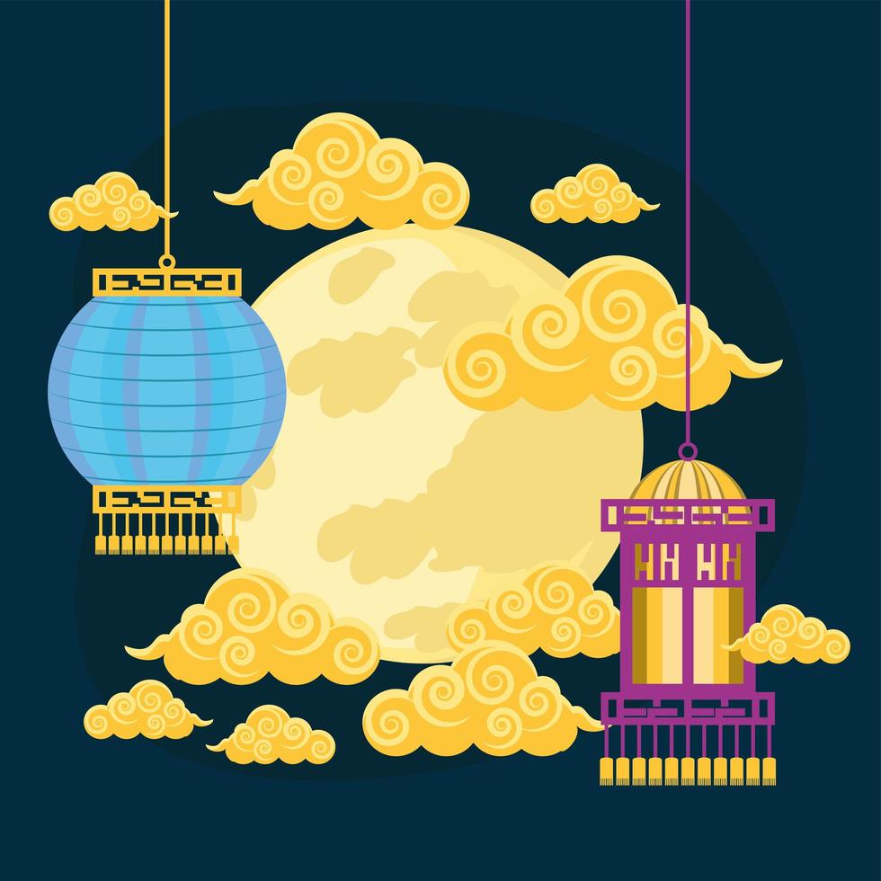 chinese lamps and moon vector