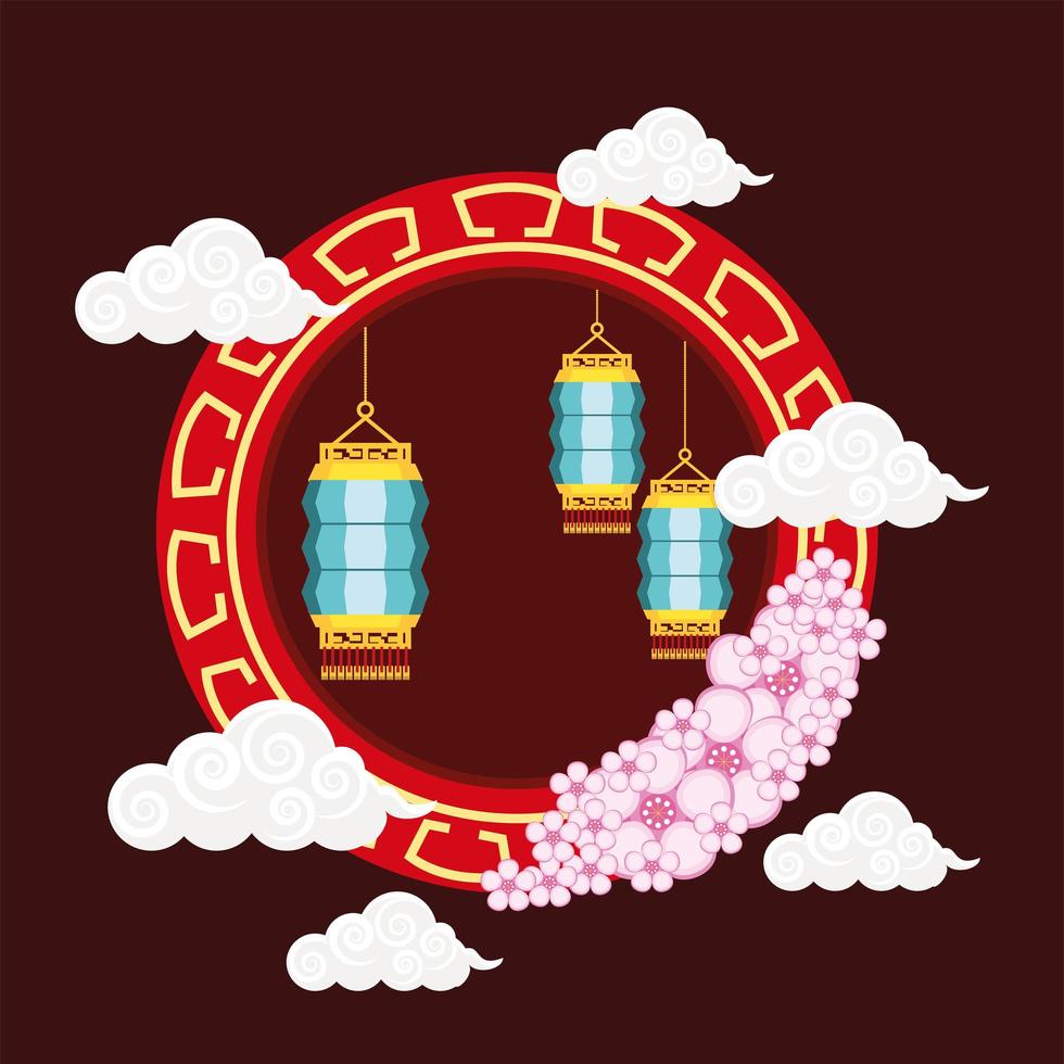 lanterns and flowers chinese vector