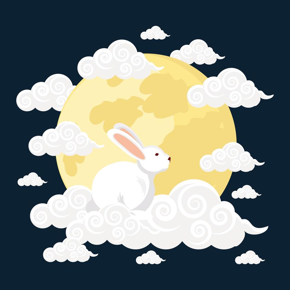 rabbit on clouds and moon vector