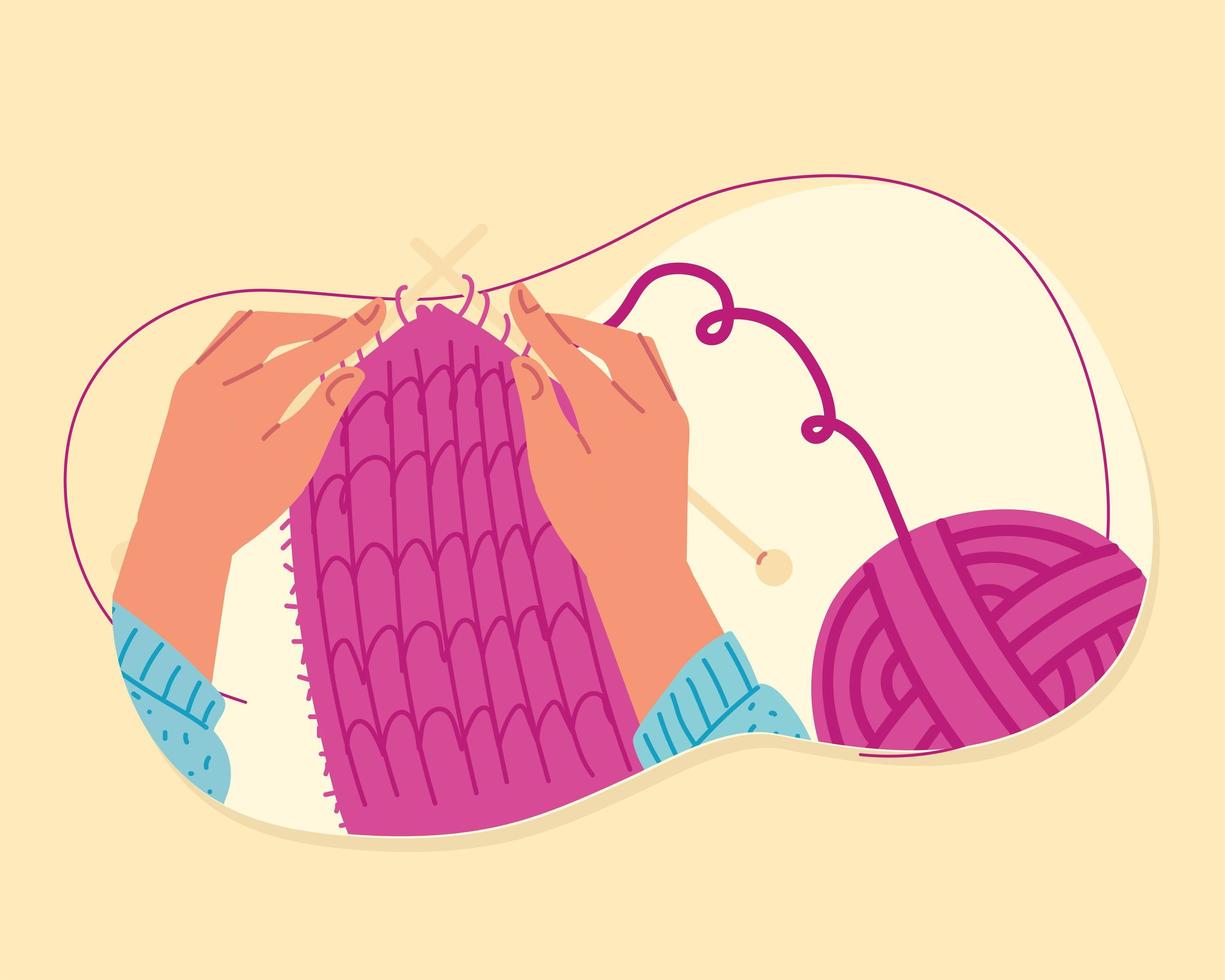 hands knitting scarf vector