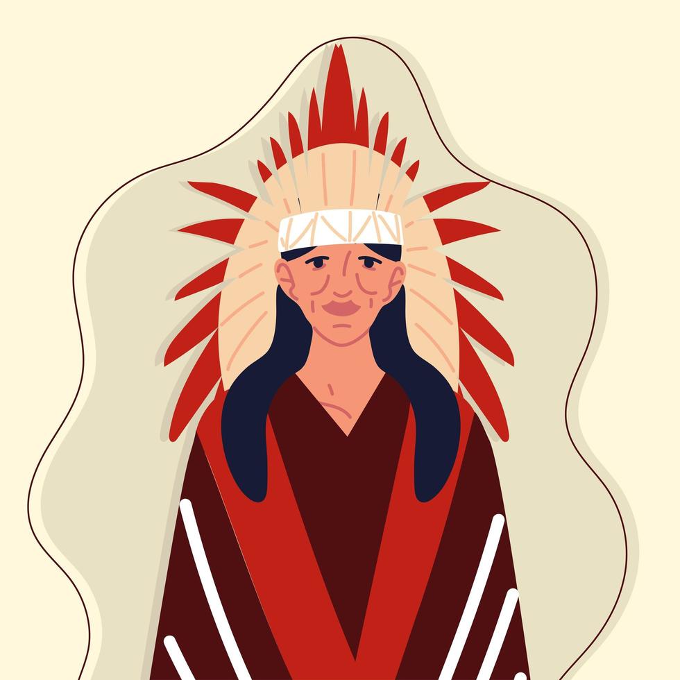 old native with feather headdress vector