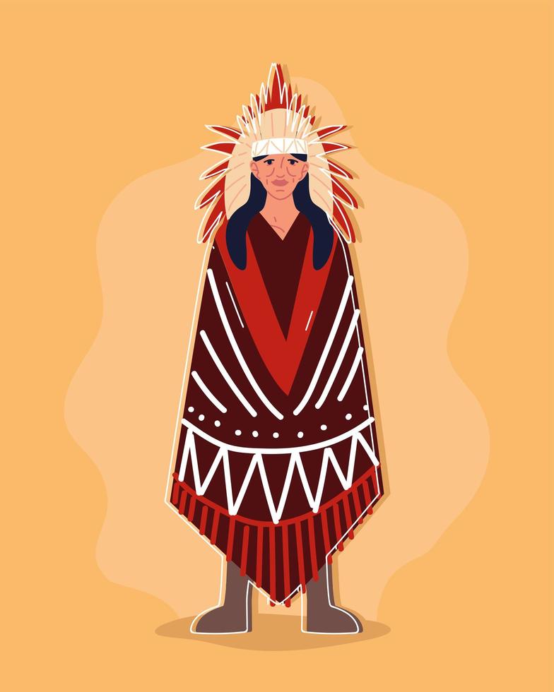 old indigenous with feather headdress vector