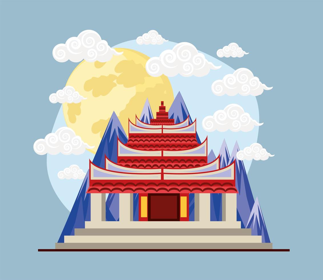 oriental temple and mount peak vector