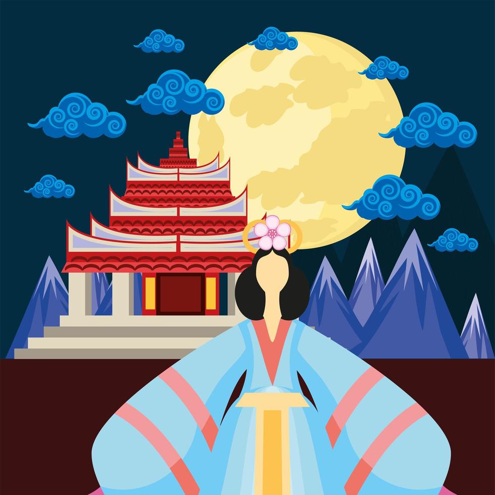 geisha chinese temple vector