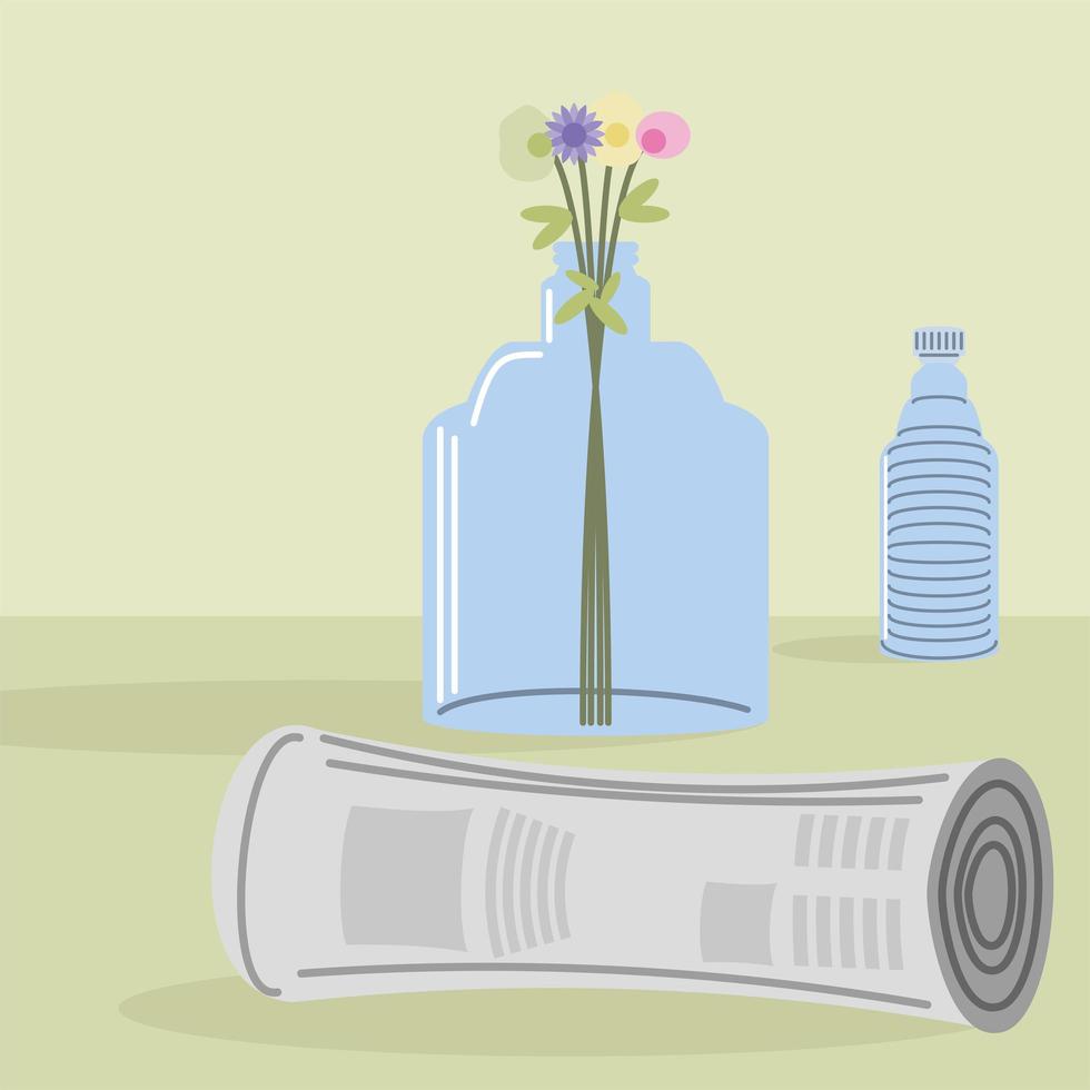 flowers on vase with newspaper vector