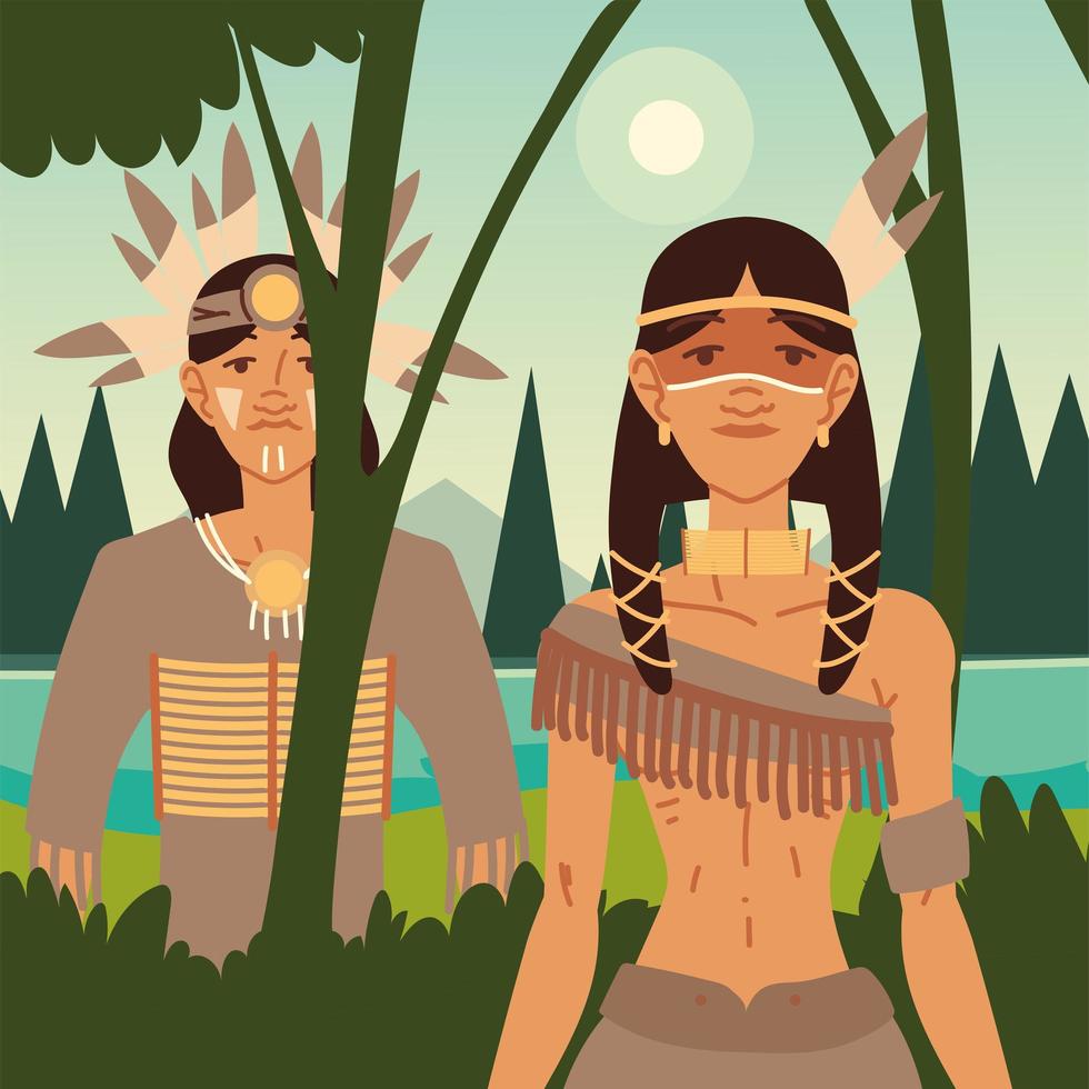 hombre y mujer indigena vector
