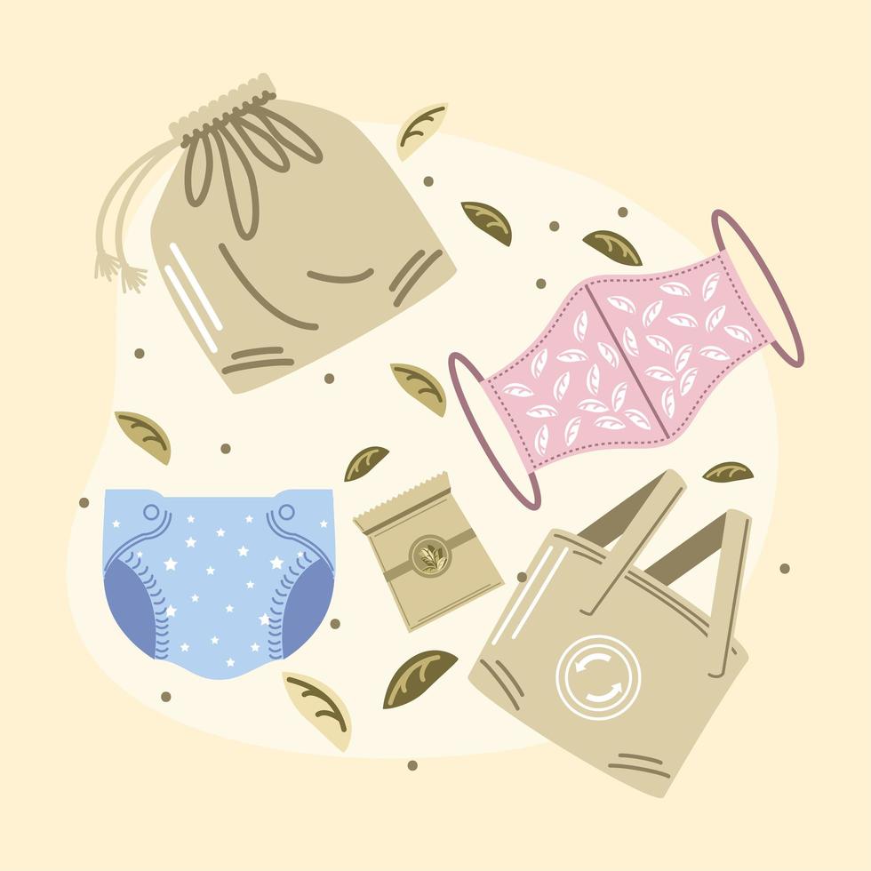 ecological and reusable accessories vector
