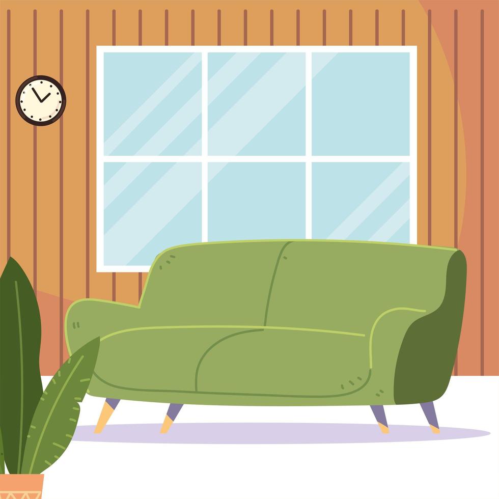 green couch plant clock vector