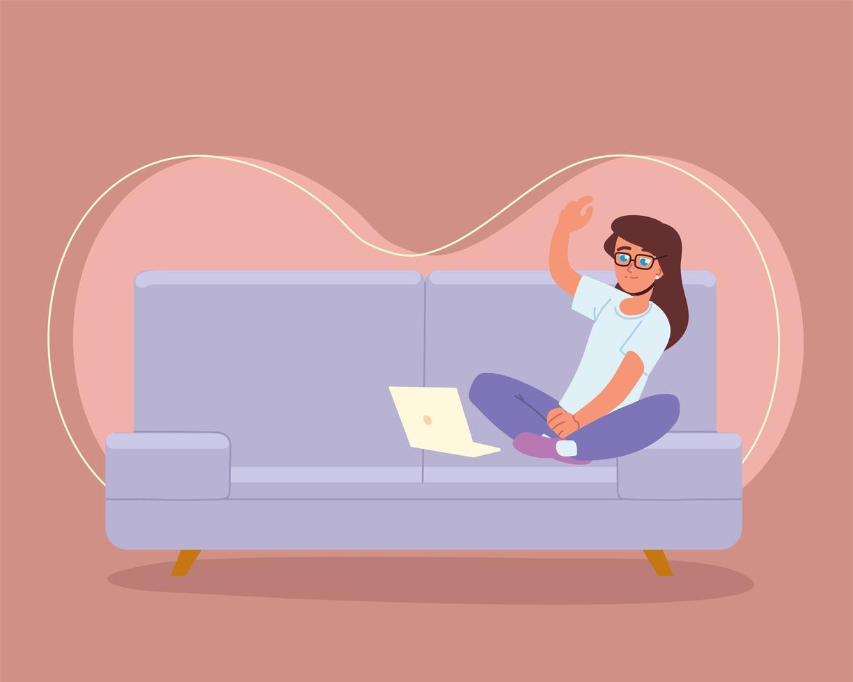 girl studying with laptop vector