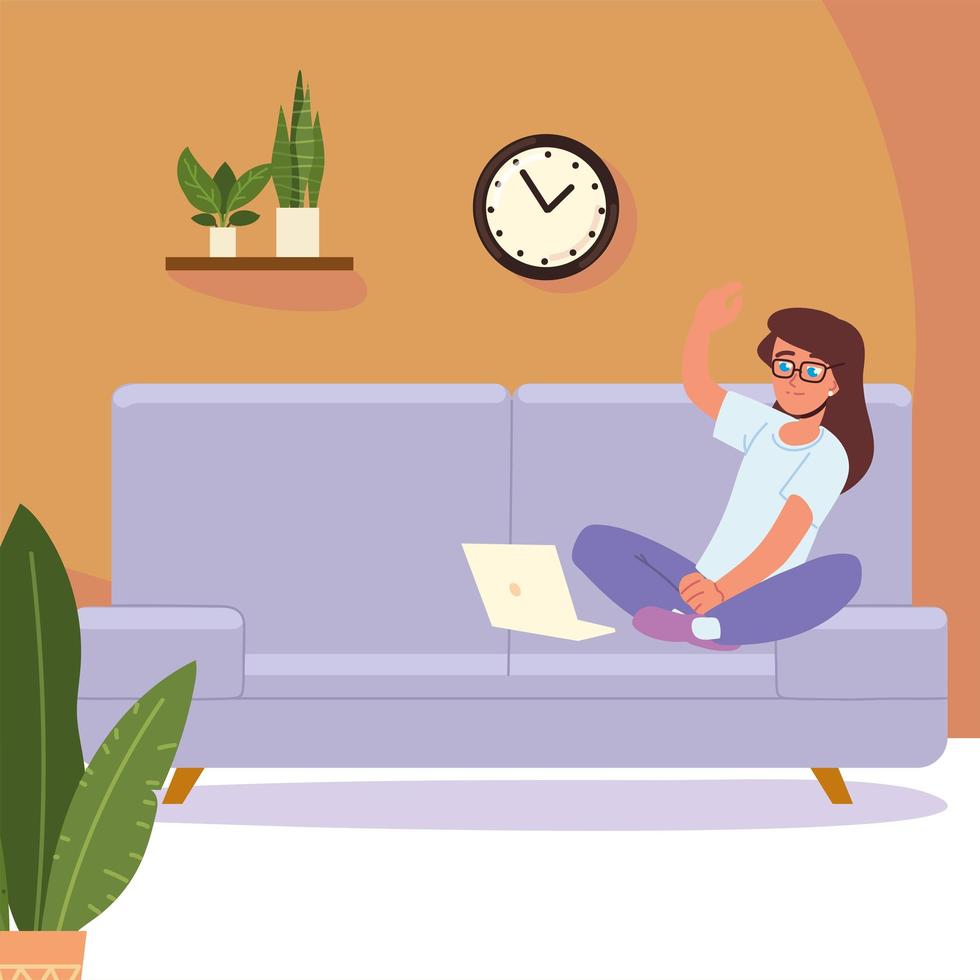 female using laptop vector