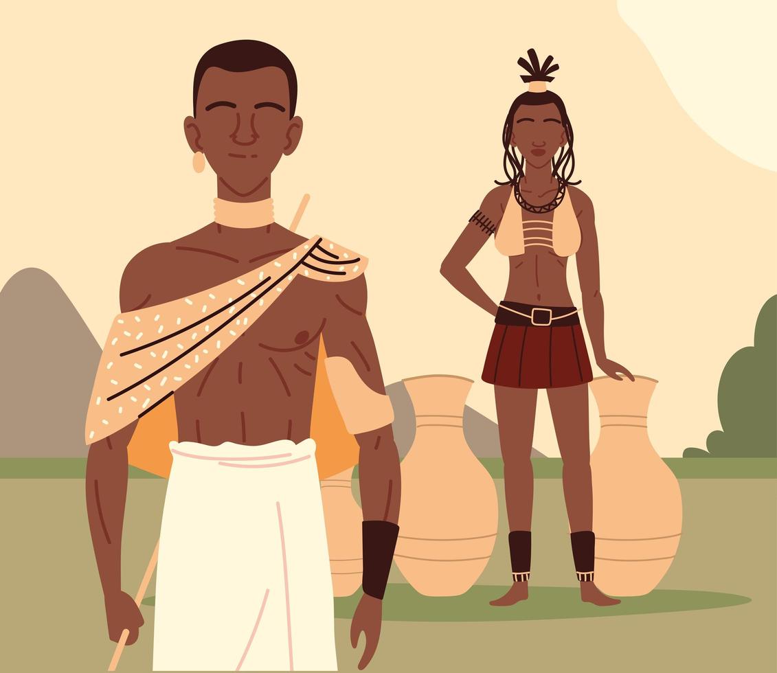 personajes de pareja aborigen vector