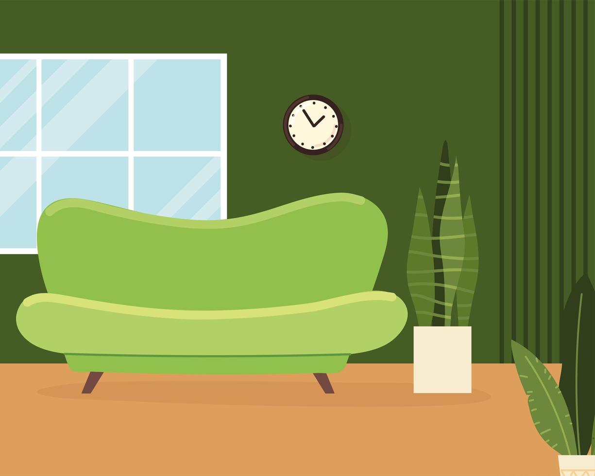 comfy sofa plants vector