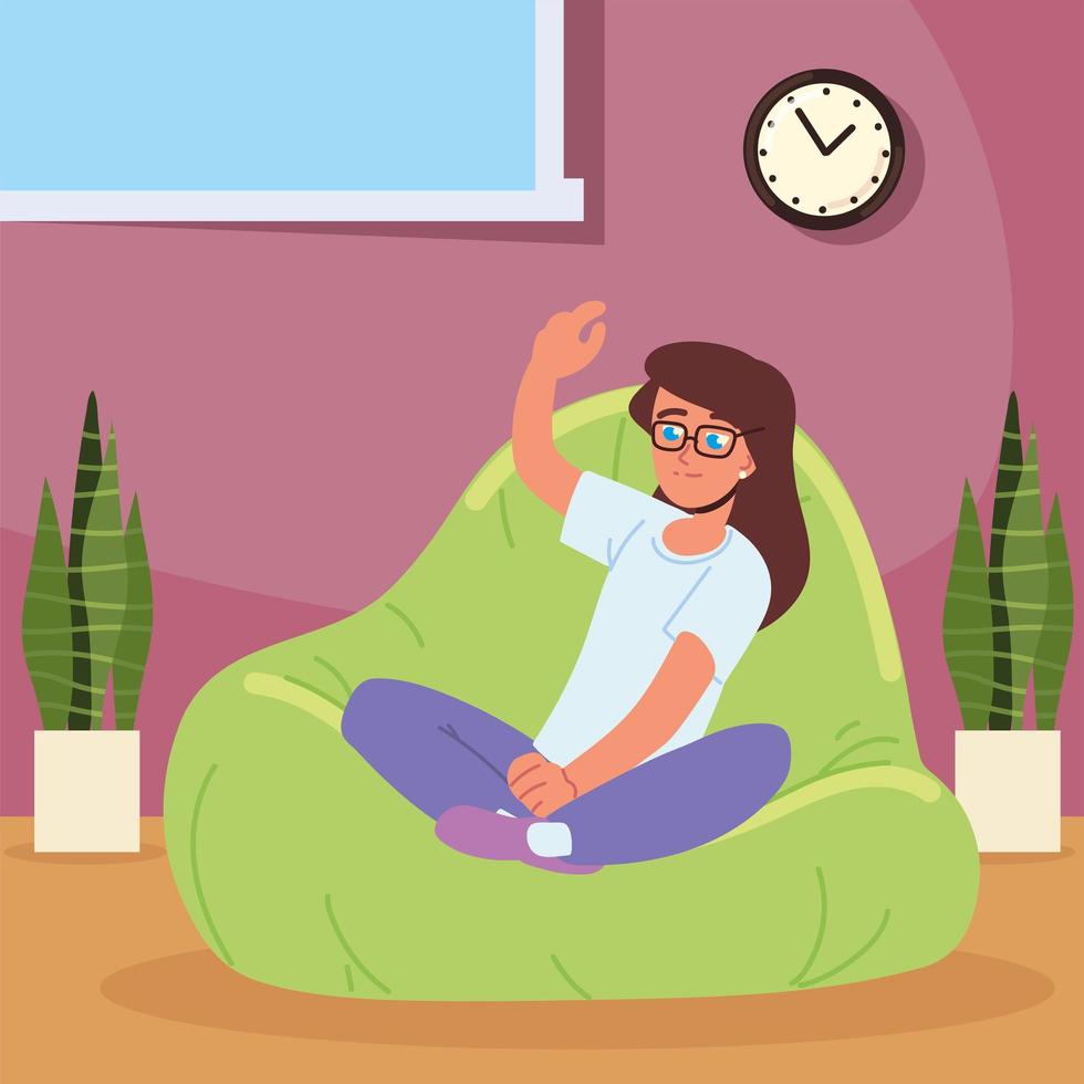 young woman sitting on soft chair vector