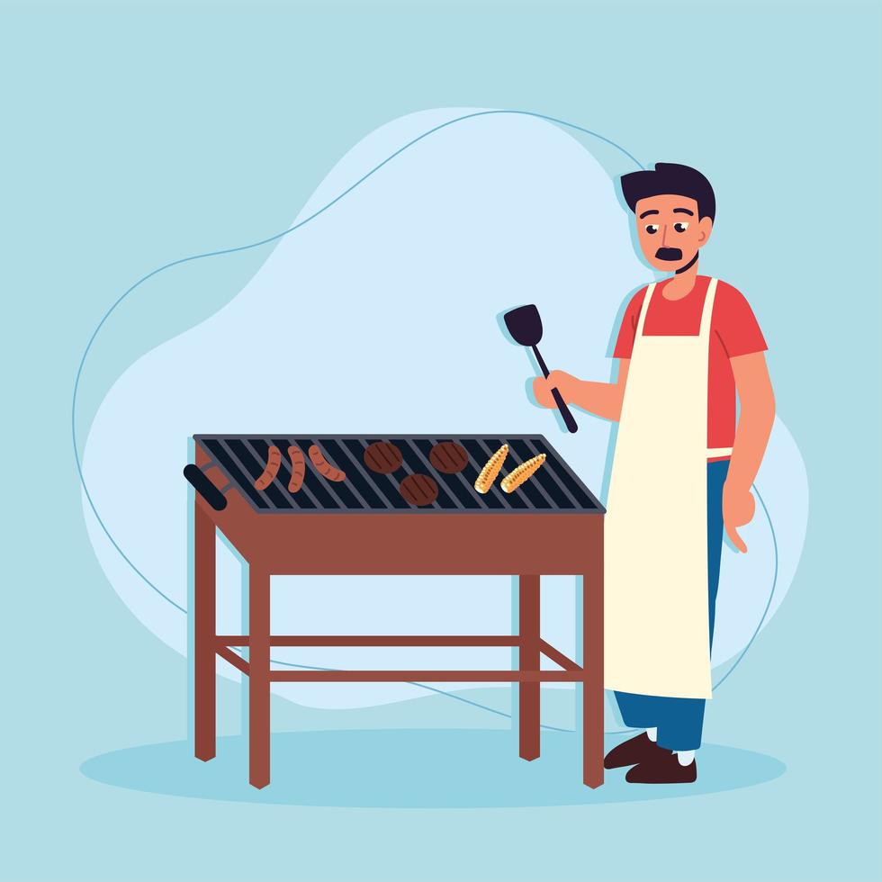 man cooking bbq vector