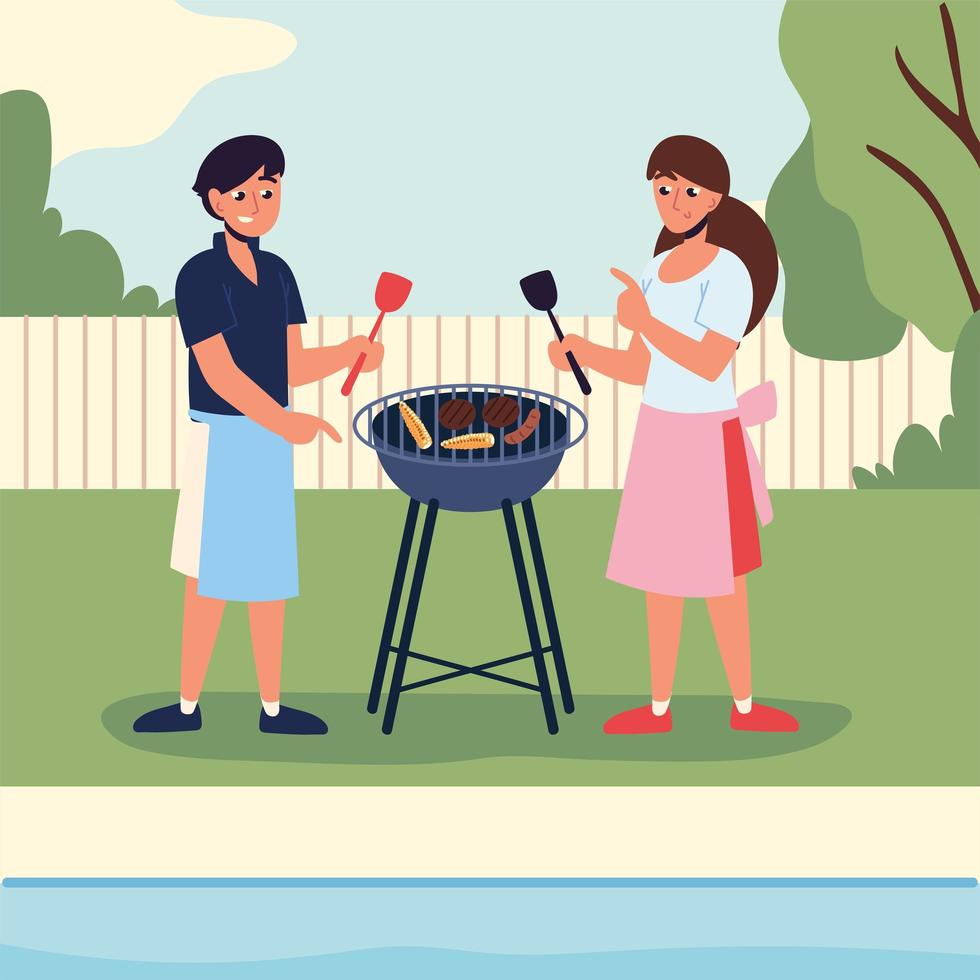 couple in backyard vector