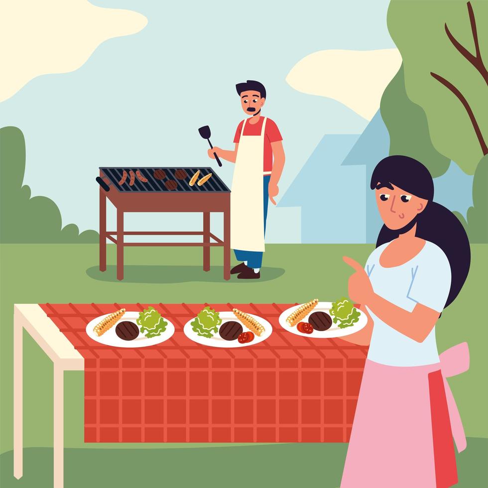 couple cooking and eating vector