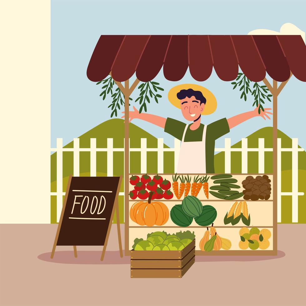 farmer seller local organic shop vector