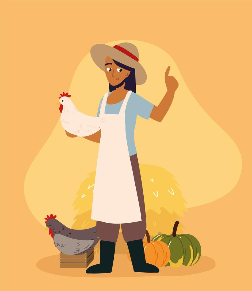 mujer campesina con alimentos orgánicos vector