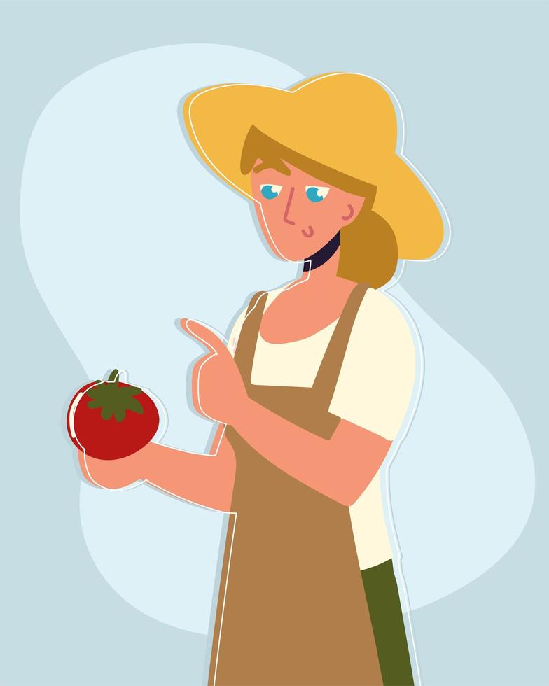 granjero, mujer, tenencia, manzana vector