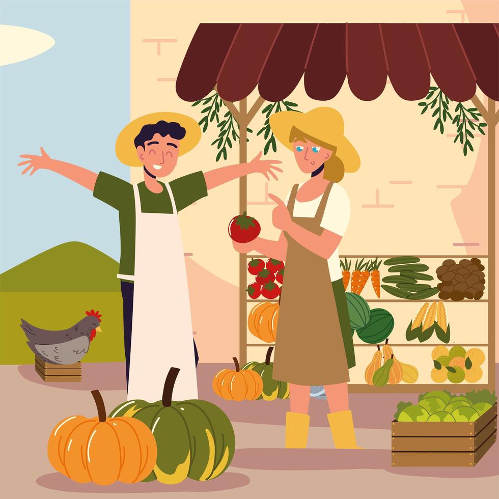 couple and local food market vector