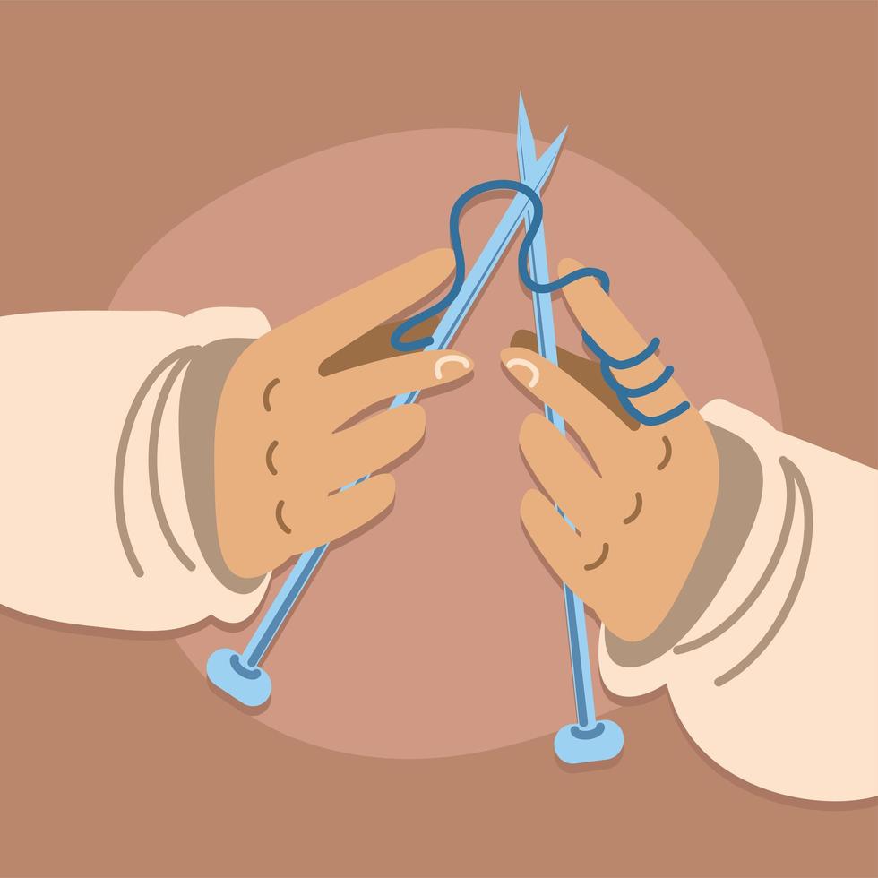 hands with needles knitting vector