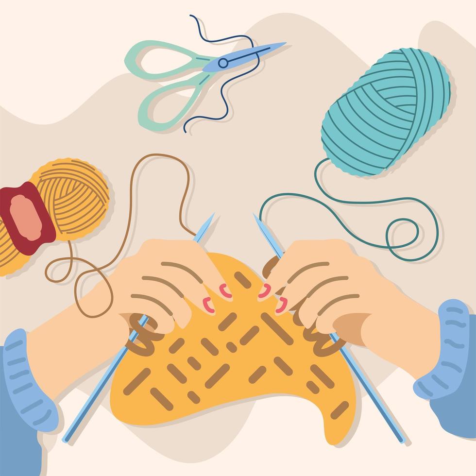 hands of woman knitting vector