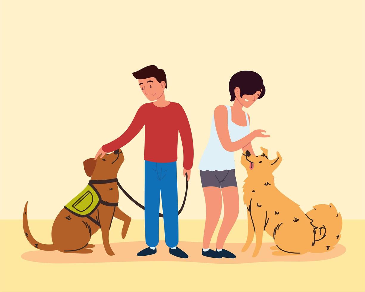 man and woman with pets vector