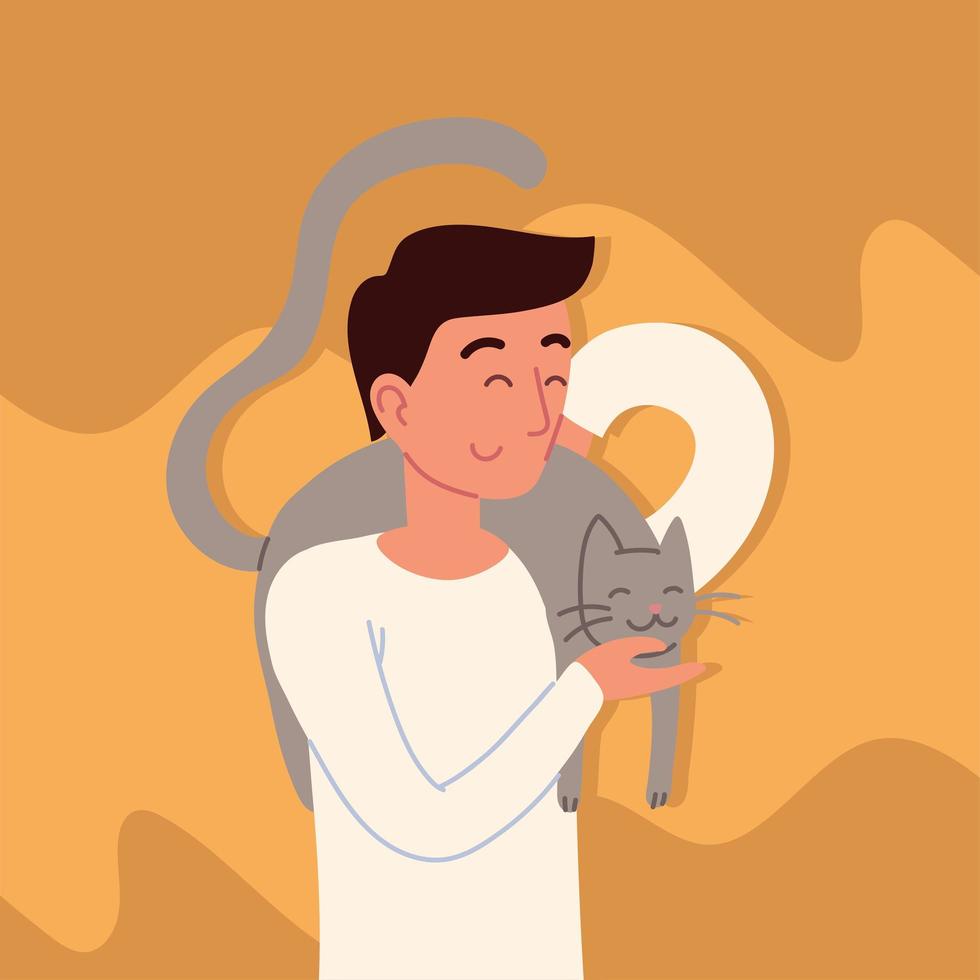 hombre con un gato gris vector