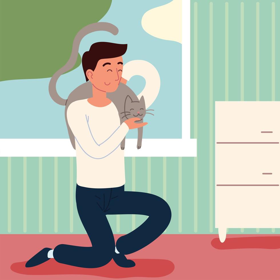 hombre con un gato vector