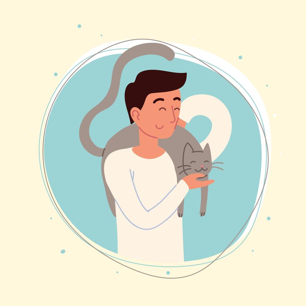 hombre feliz con un gato vector