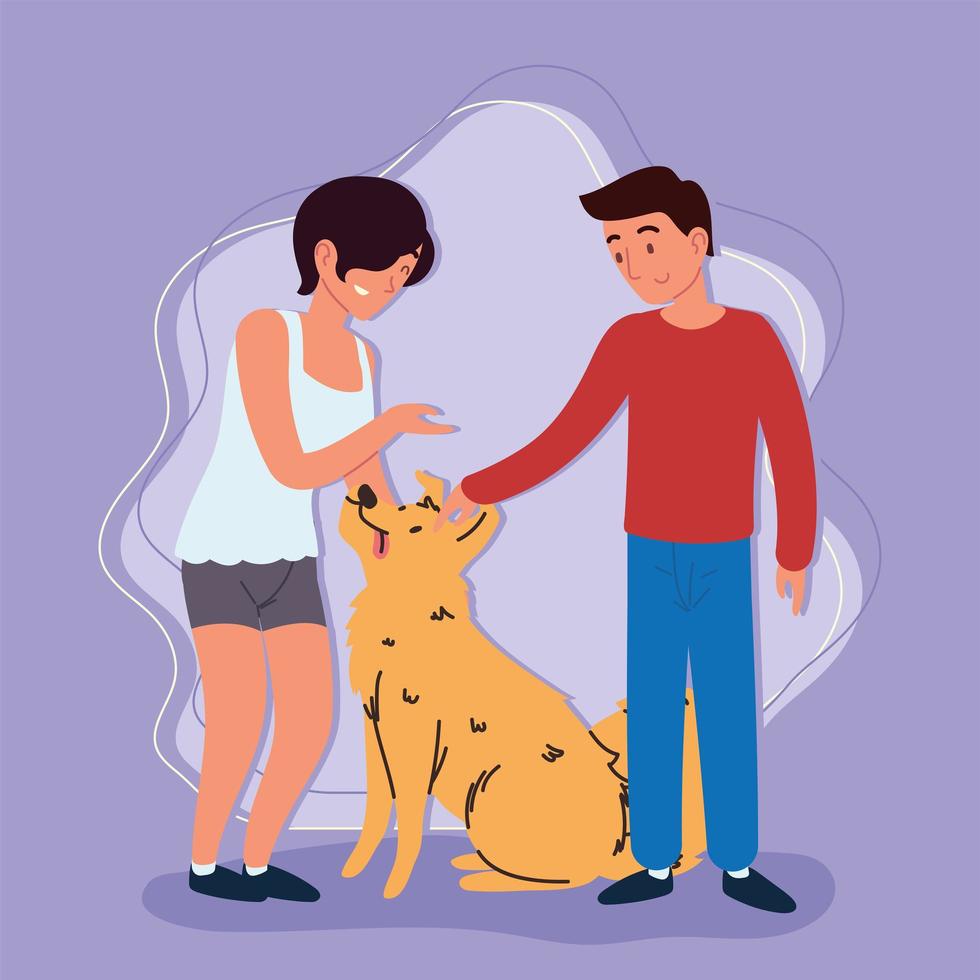 mujer y hombre con un perro vector