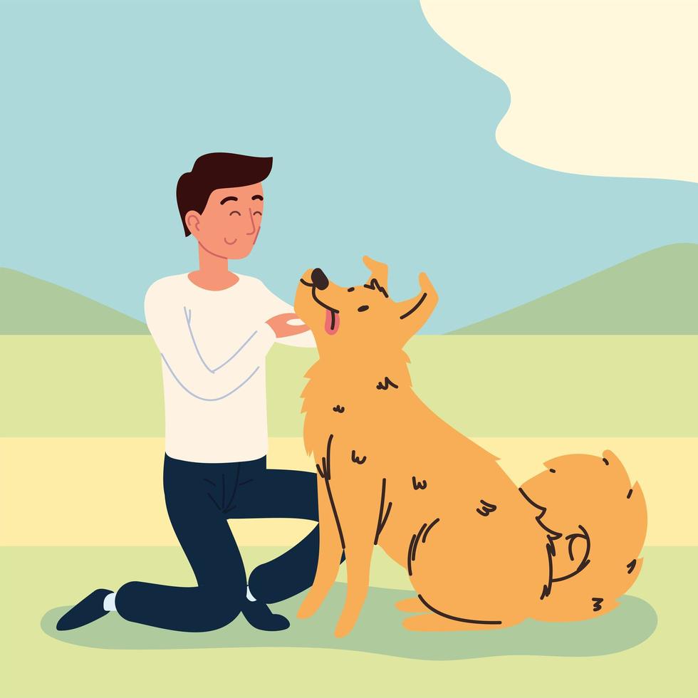 man playing with a dog vector