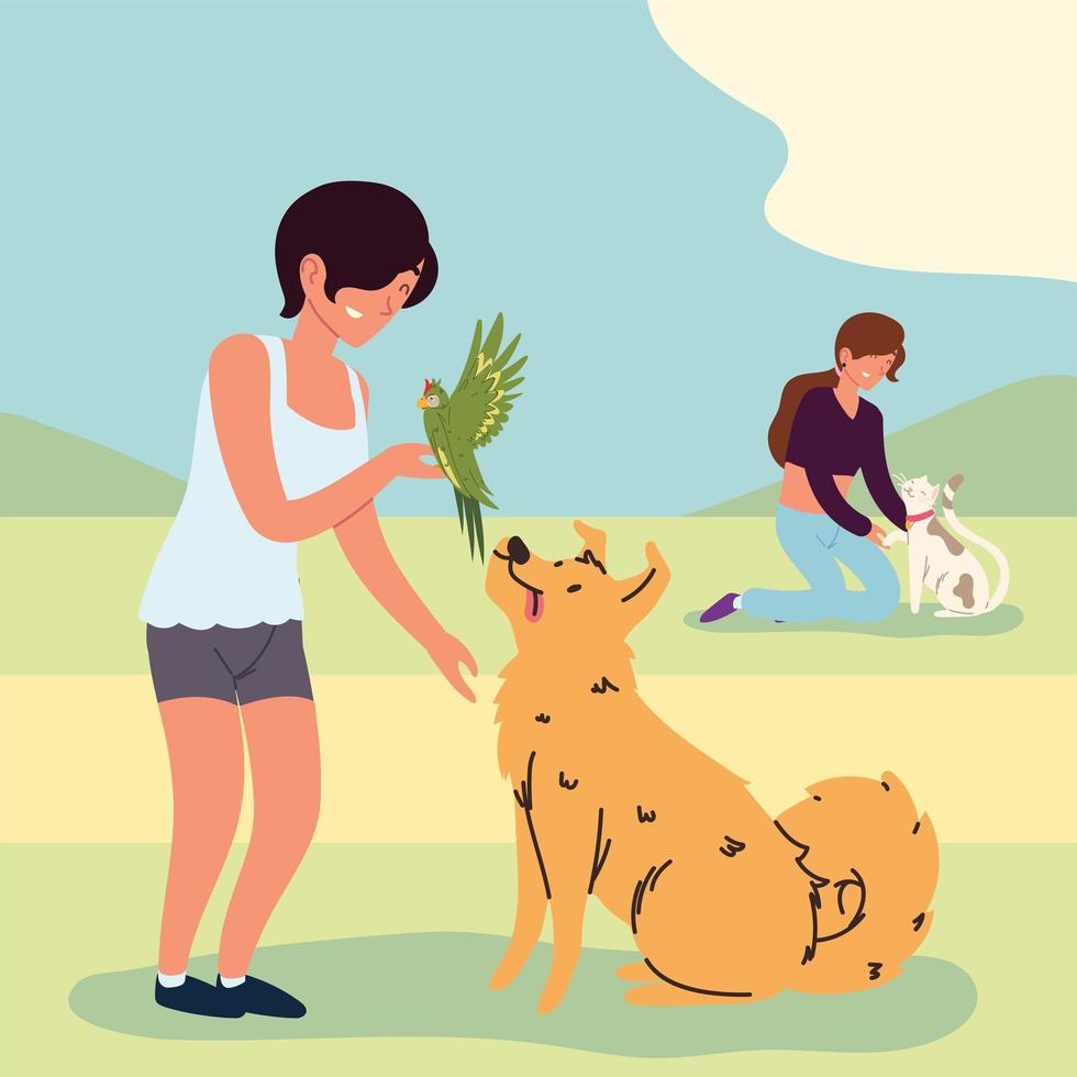 women with pets vector