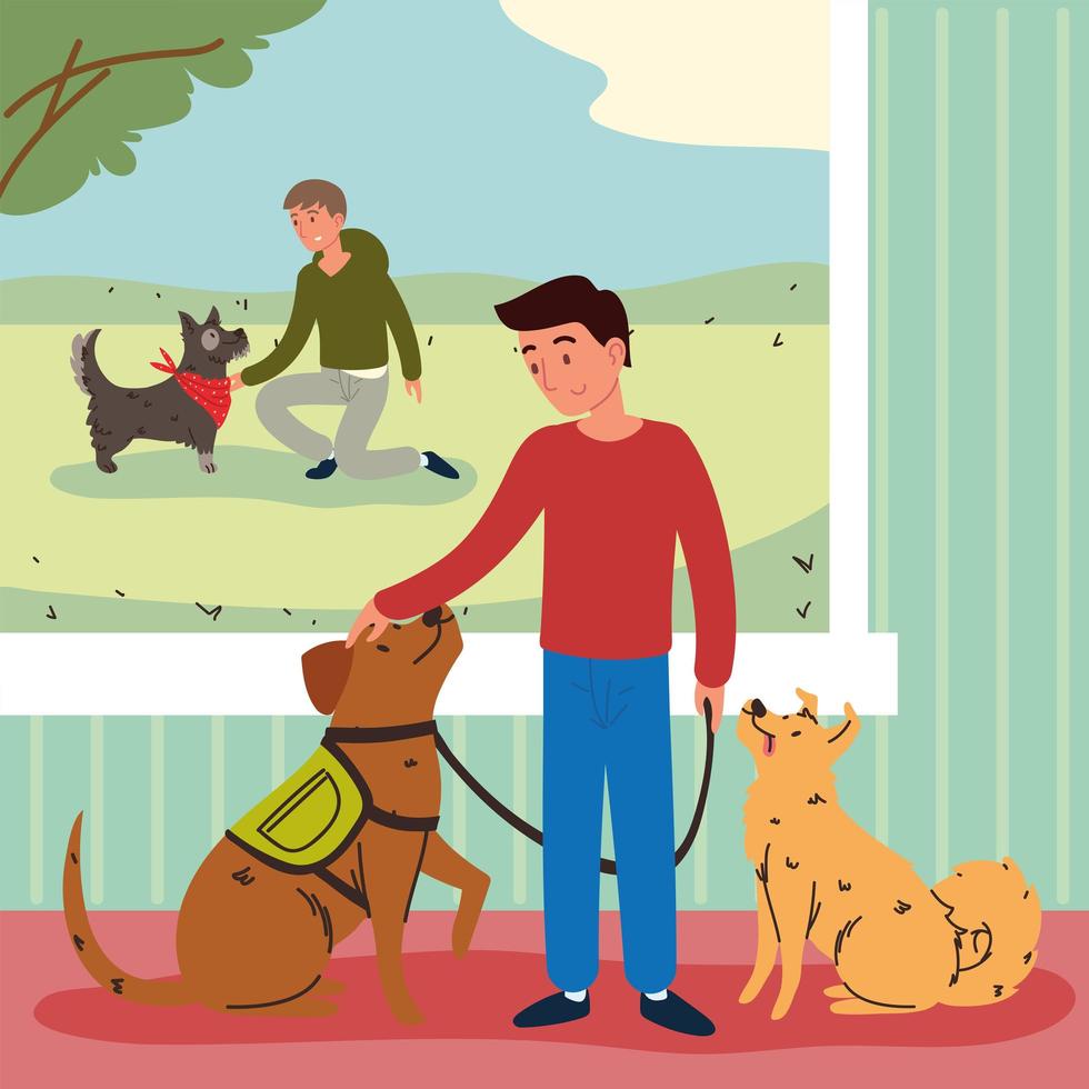 men with animal pets vector