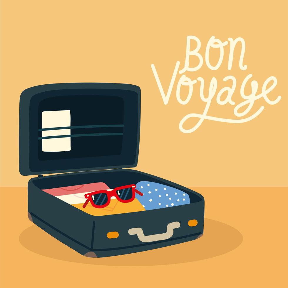 bon voyage open suitcase travel vector
