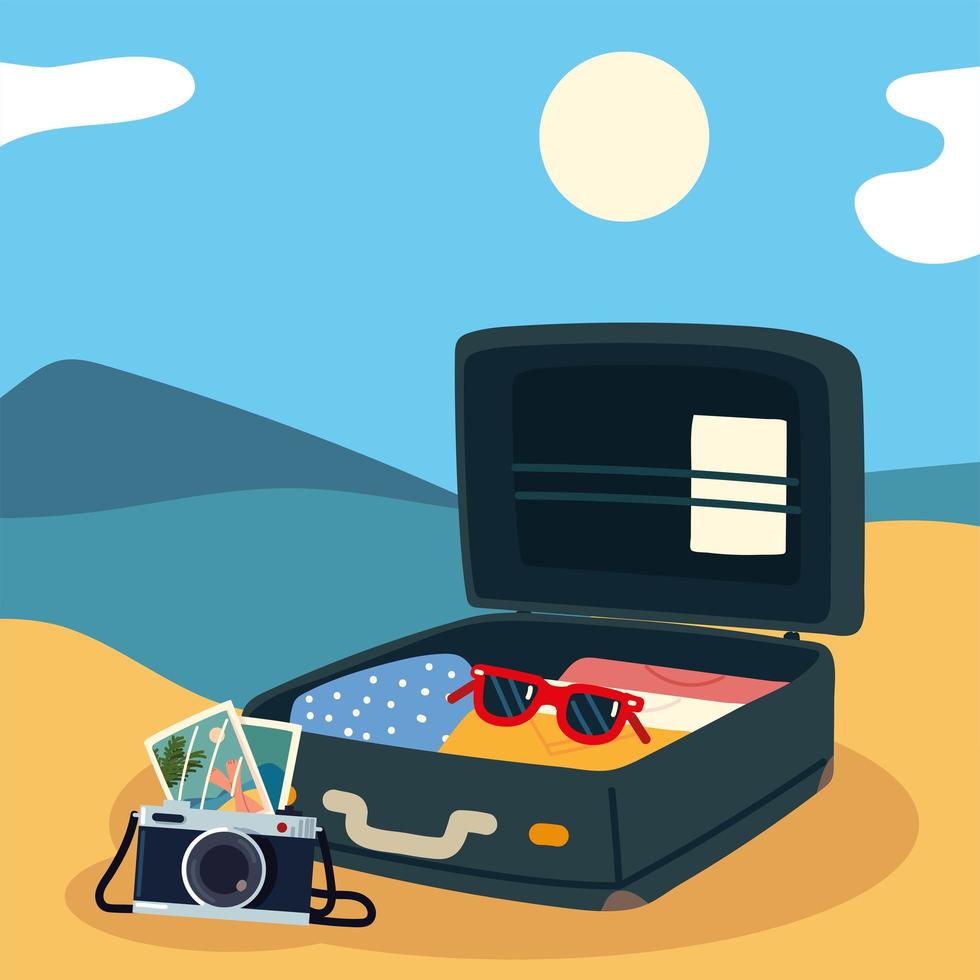 suitcase in the beach vector