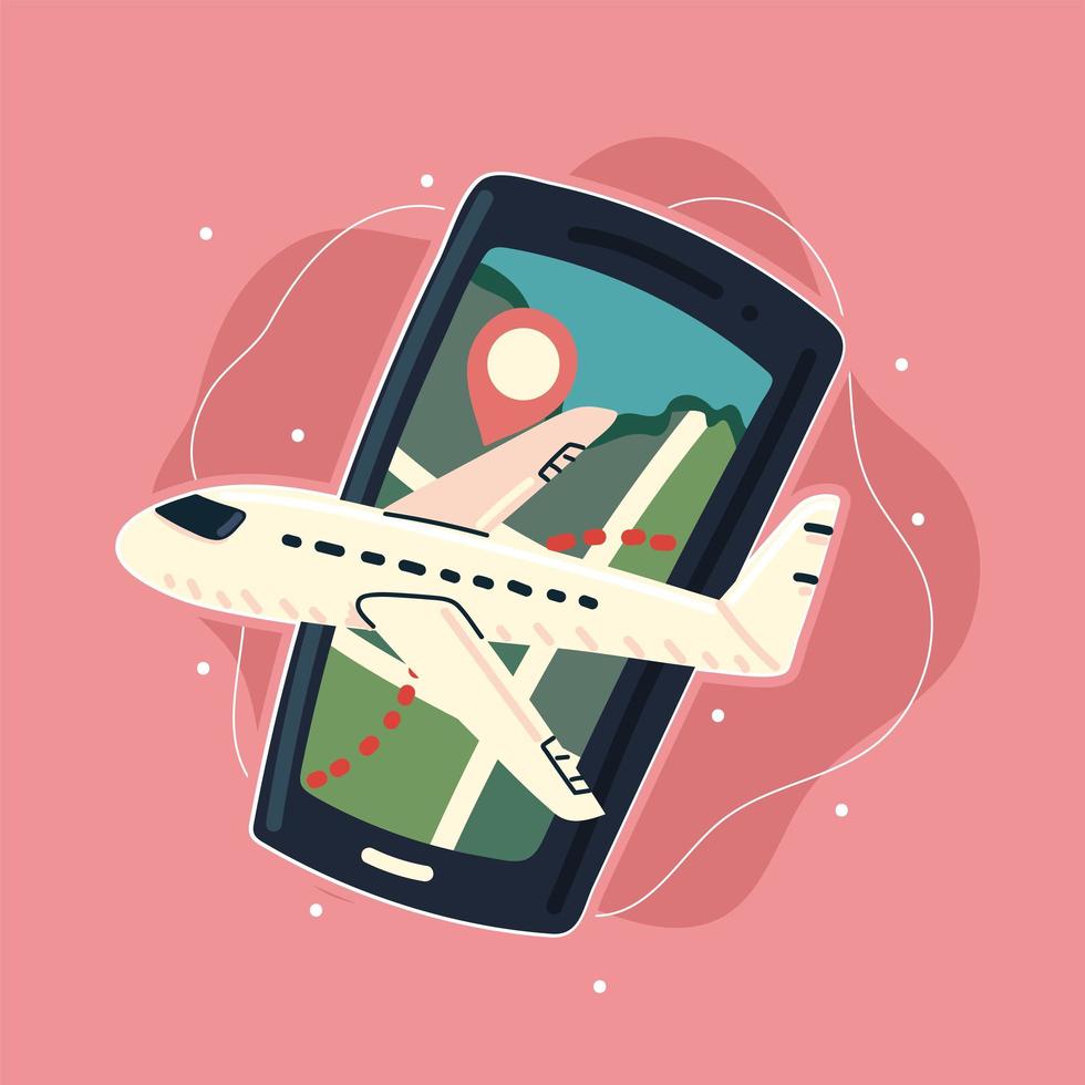 smartphone with gps map airplane vector