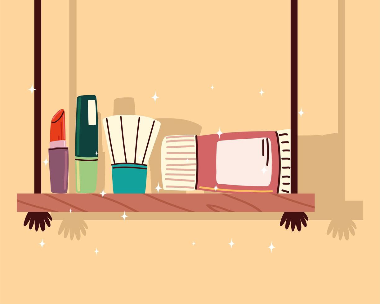 shelf with makeup cosmetic vector