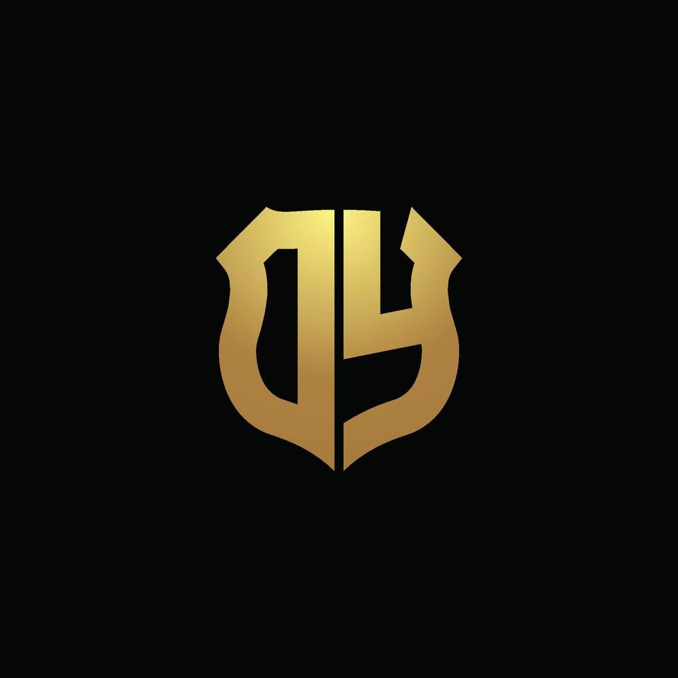 monograma del logotipo dy con colores dorados y plantilla de diseño de forma de escudo vector