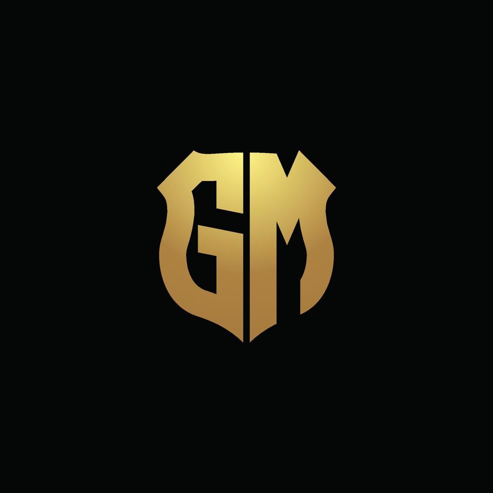 GM logo monogram with gold colors and shield shape design template vector