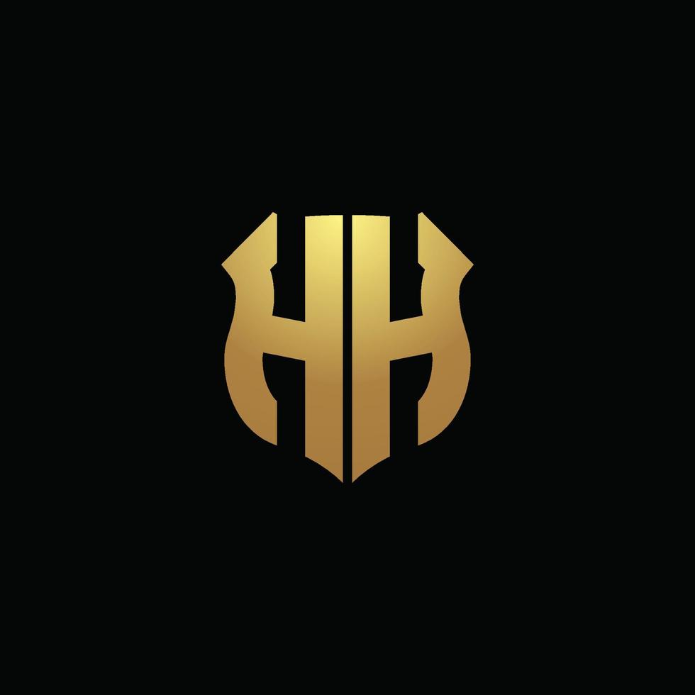 HH logo monogram with gold colors and shield shape design template vector