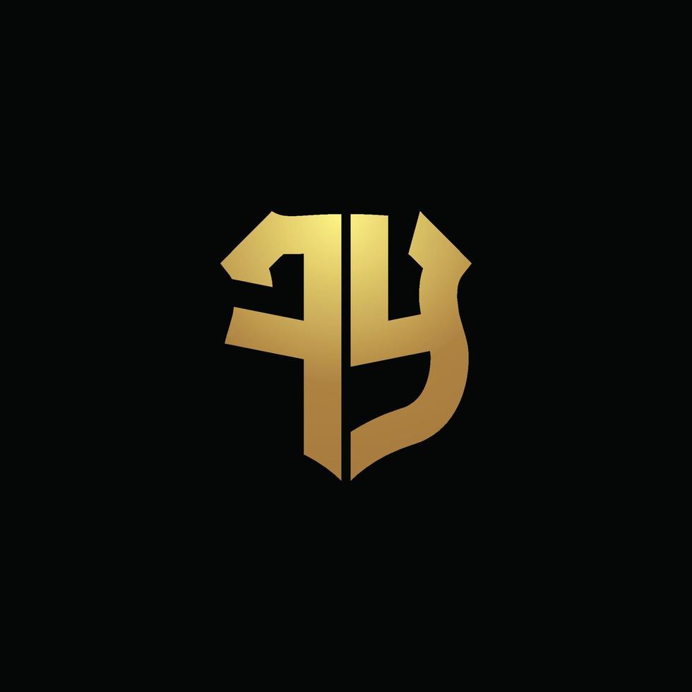 Fy logo monograma con colores dorados y plantilla de diseño de forma de escudo vector